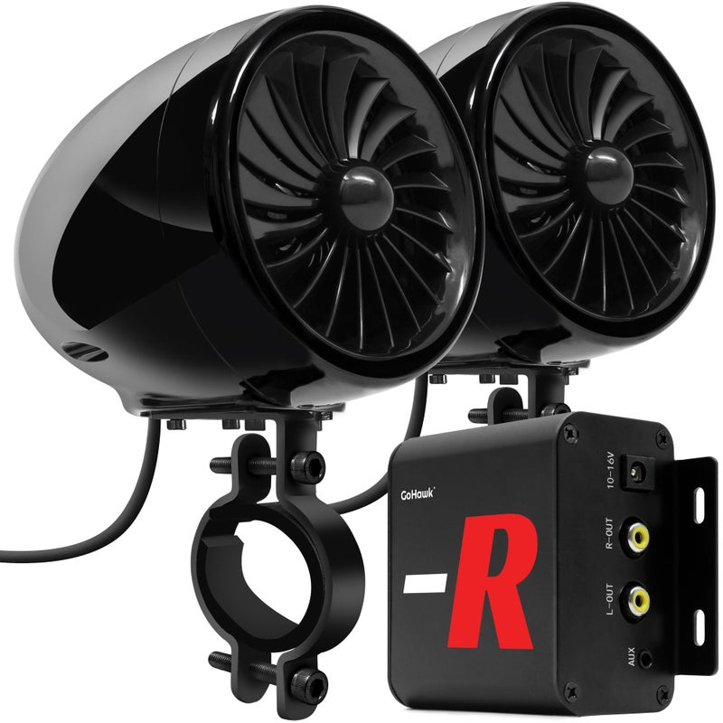 GoHawk Bluetooth Motorcycle Speakers and Amplifier Audio Sound System, FM Radio, Waterproof Speakers for ATV, UTV, Golf Cart - Image 1